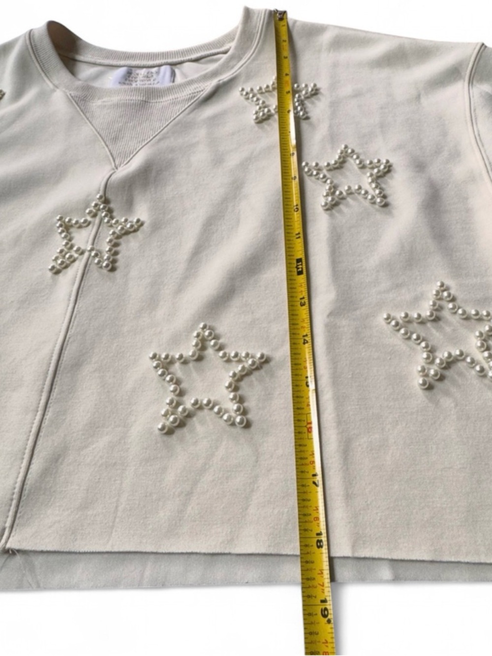 Simply Southern Pearl Star Cropped Sweatshirt Cream Medium Embellished Modal - Picture 10 of 10
